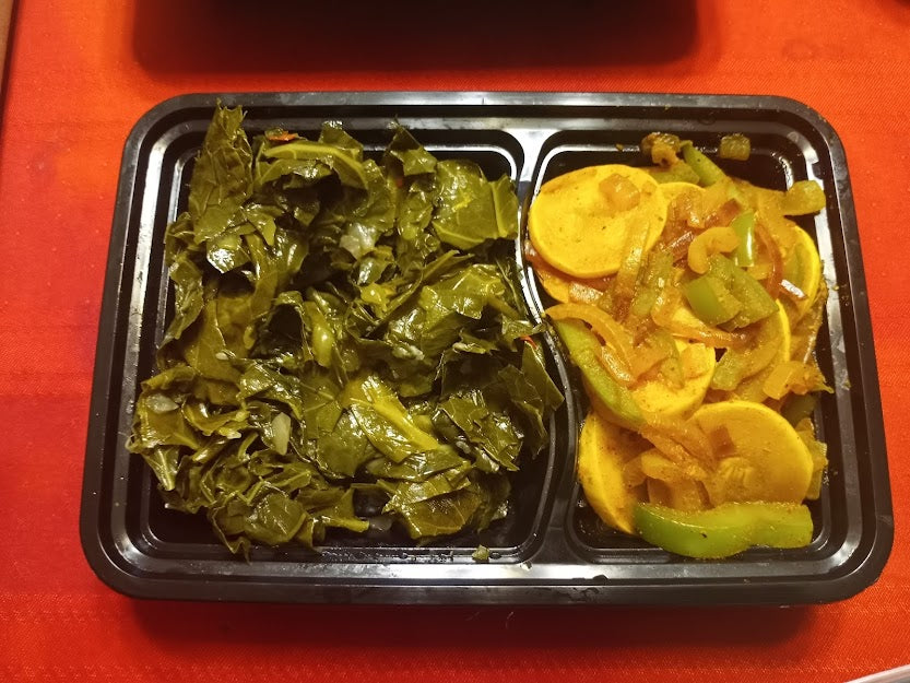 VEGAN_ Low Carb/Low Calorie/Keto/Gluten-Free - Fresh Collard Greens and Sauteed Zucchini & Yellow Squash (143 Calories, 3g Carbs, 12g Fat, 8g Protein)