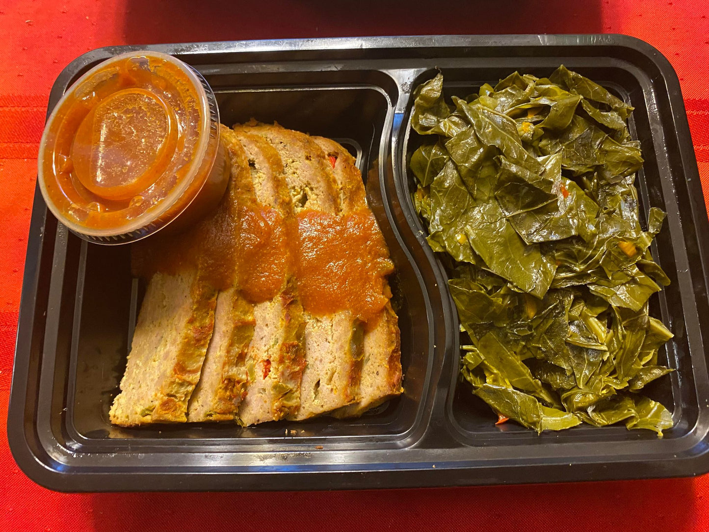 Low Carb/Low Calorie/Keto/Gluten-Free - Ground Turkey Meatloaf w/Fresh Collard Greens (330 Calories, 6g Carbs, 14g Fat, 38g Protein)