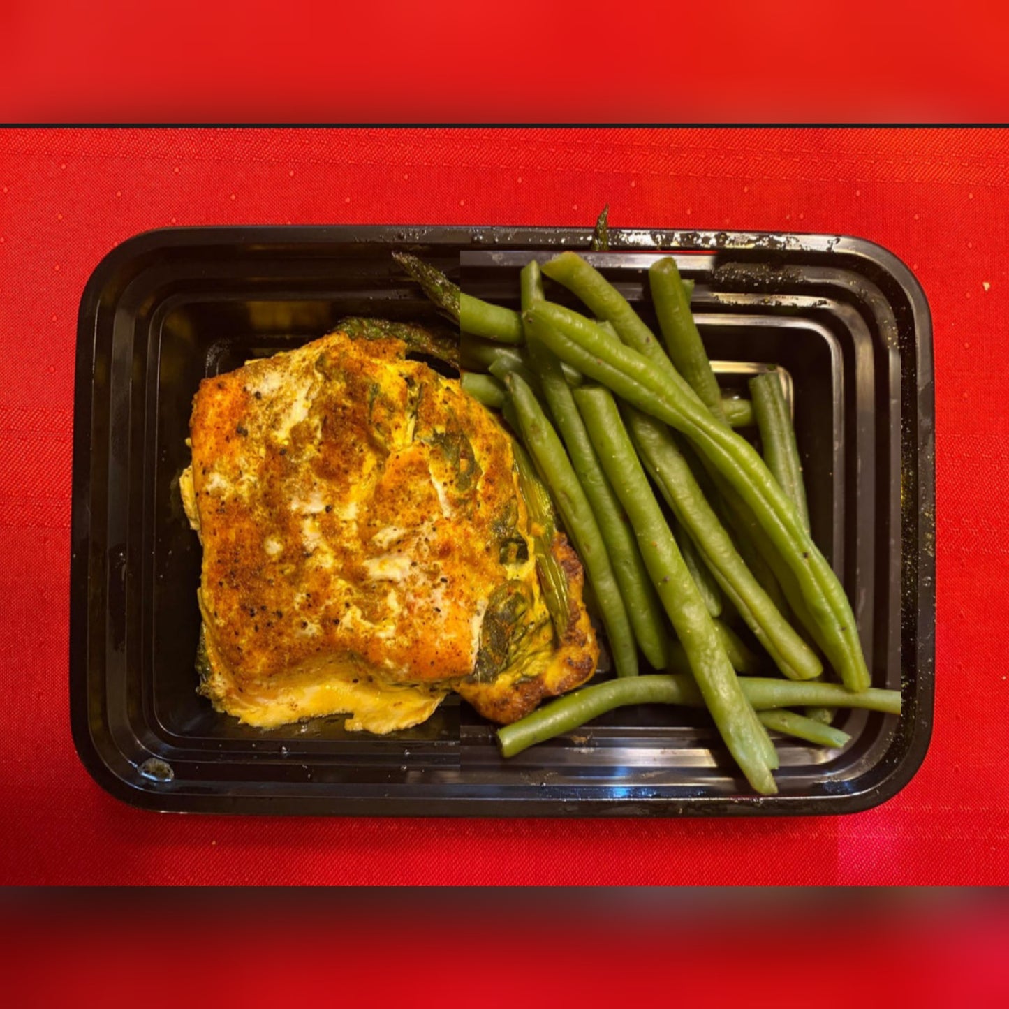 MINI_ Pescatarian/Low Carb/Low Calorie/Keto - Spinach Creamy Stuffed Salmon w/ Fresh Green Beans (303 Calories, 4.9g Carbs, 22.5g Fat, 25.7g Protein)