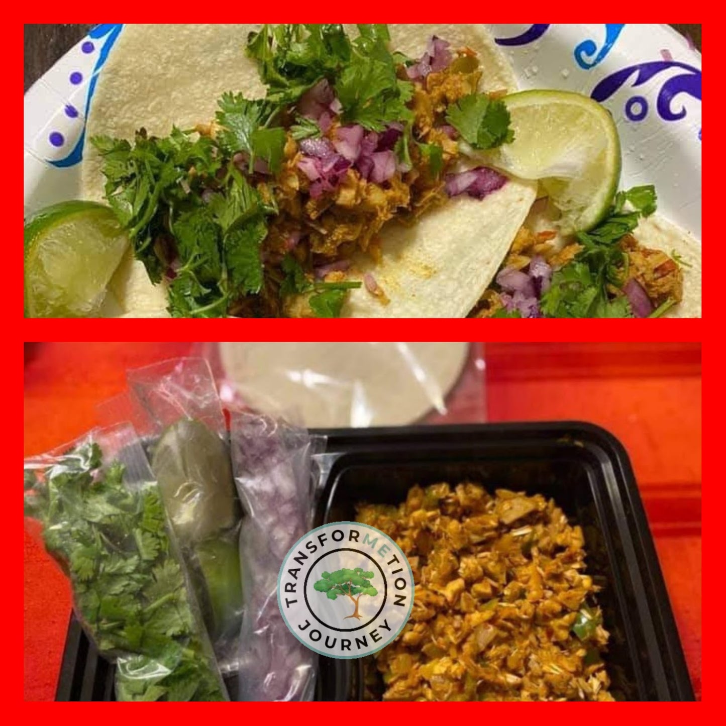 VEGAN_ Low Carb/Low Calorie/Gluten-Free - 4 Jackfruit Tacos w/ Cilantro, Purple Onions & Limes (432 Calories, 6g Carbs, 31.8g Fat, 11.2g Protein)