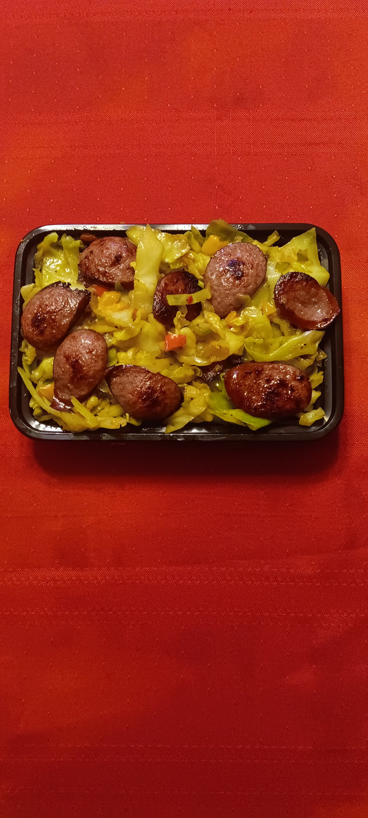 MINI MEALS_ Keto/Low Carb/Low Calorie/Gluten-Free - Turkey Sausage Cabbage Skillet (157 Calories, 8.1gCarbs, 6.6g Fat, 18g Protein)
