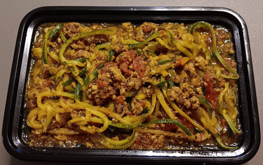 MINI MEAL _ Keto/Low Carb/Low Calorie/Gluten-Free - Keto Ground Turkey Spaghetti Zoodles (340 Calories, 27g Carbs, 18g Fat, 23g Protein)