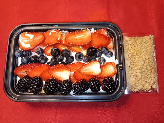 MINI MEAL_ Low Carb/Low Calorie/ Keto Breakfast Parfait -Greek Yogurt, Strawberry Slices,Blackberries ,Blueberries & Keto Granola (270 Calories, 22g Carbs, 5g Fat, 15g Protein)