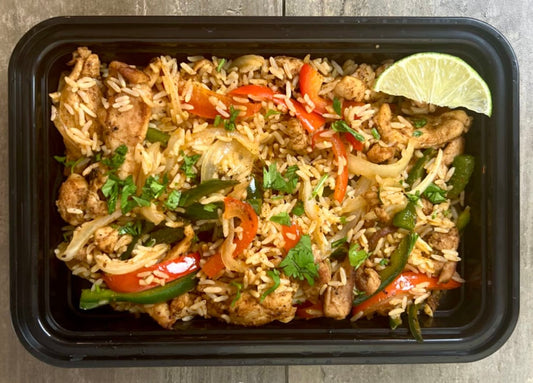 MINI_Low Carb/Low Calorie/Gluten-Free-Chicken Fajita Fried Rice (481 Calories, 41g Carbs, 18g Fat, 40g Protein)
