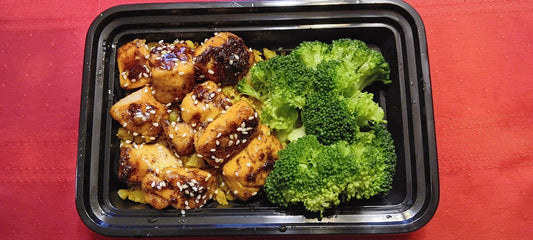 MINI MEALS_ Pescatarian/Low Carb/Low Calorie/Keto/Gluten-Free - Teriyaki Salmon Bites over Cauliflower Rice & Broccoli (234 Calories, 3g Carbs, 13g Fat, 24g Protein)