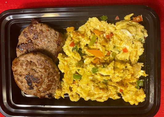 MINI MEALS Gluten-Free/Keto  Low Carb/Low Calorie -_Breakfast Eggs W/ 2 Turkey Sausage (302 Calories, 9g Carbs, 6g Fat, 30g Protein)
